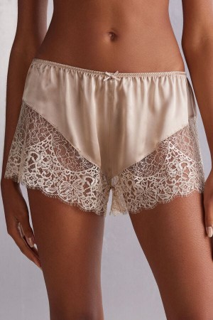 Beige Intimissimi Living In Luxe Silk And Lace Women Shorts | w7pYhilf