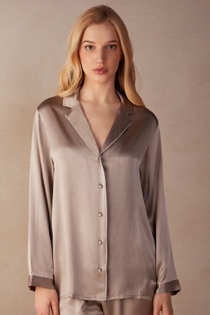 Beige Intimissimi Mannish-Cut In Silk Satin Women Jacket | 6B4aCSNZ