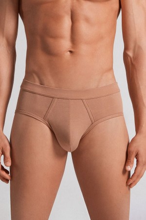 Beige Intimissimi Natural Fresh Cotton Men Briefs | oAe9vTyZ