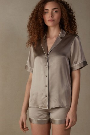 Beige Intimissimi Silk With Contrast Trim Women Shirt | v76vbyb4