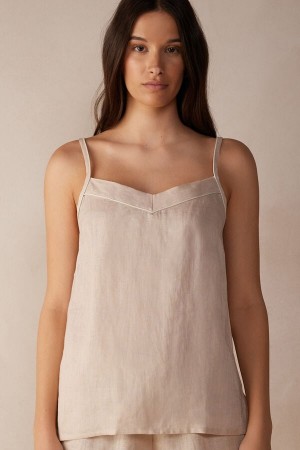 Beige Intimissimi Yacht Night Linen Women Tank Top | SIWtjifs