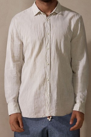 Beige White Intimissimi Linen And Cotton Men Shirt | jmUgqD6e