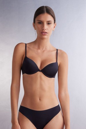 Black Intimissimi Bellissima Push-Up Ultralight Microfiber Women Bra | 4ZIZa8IR