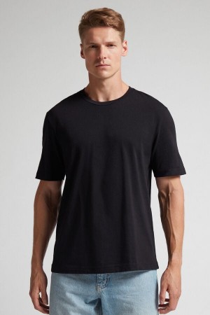 Black Intimissimi Cotton Jersey Men T-Shirt | GjzYDjKh