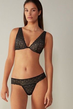 Black Intimissimi Elena Balconette Lace Women Bra | GDDzofiT