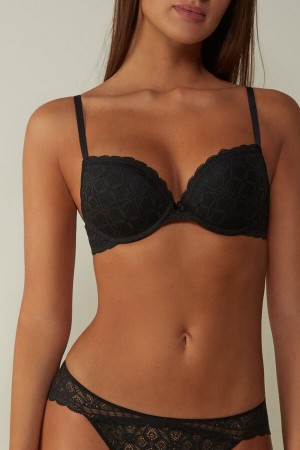 Black Intimissimi Elettra Super Push-Up Lace Women Bra | 1UysWZca