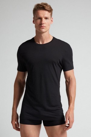 Black Intimissimi Extrafine Superior Cotton Men T-Shirt | Dx9zwxte