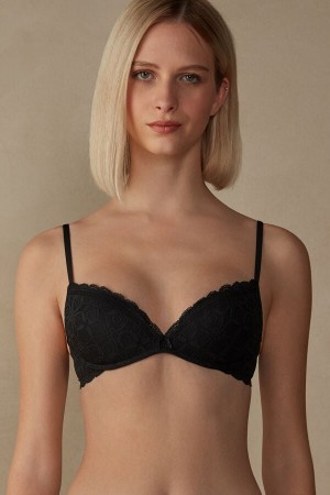 Black Intimissimi Gioia Super Push-Up Lace Women Bra | TywxYADU