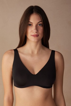 Black Intimissimi Greta Comfort Lounge Balconette Ultralight Microfiber Women Bra | H4gDWUwl