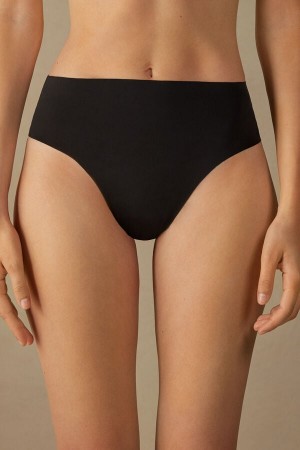 Black Intimissimi High Waist In Seamless Ultralight Microfiber Women Thong | AhUjnw90