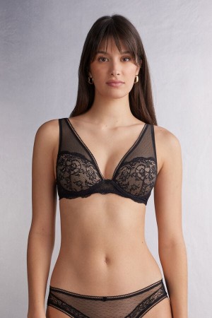 Black Intimissimi Lace Never Gets Old Elena Balconette Women Bra | nmYwQ14D