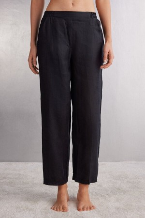 Black Intimissimi Linen Cloth Women Pants | QJpUGJwT