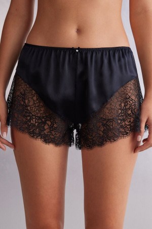 Black Intimissimi Living In Luxe Silk And Lace Women Shorts | BYcwHvre