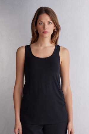 Black Intimissimi Long Micromodal Women Tank Top | 9NIwWHvu