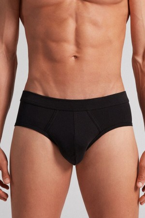 Black Intimissimi Natural Fresh Cotton Men Briefs | DUABRw8A