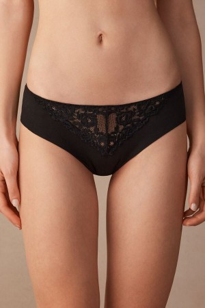 Black Intimissimi Pretty Flowers Seamless Cotton Women Panties | oopAobUb