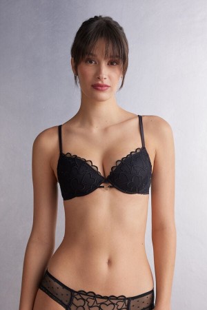 Black Intimissimi Queen Of Hearts Bellissima Push-Up Women Bra | Sram9hHT