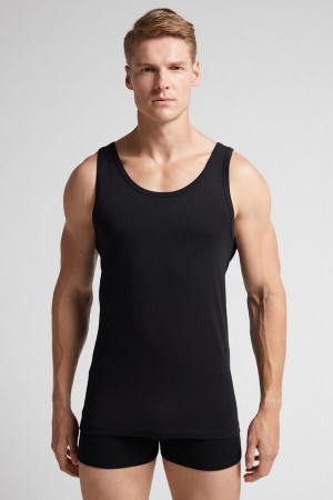 Black Intimissimi Round Neck In Stretch Superior Cotton Men Tank Top | cK3onpJH