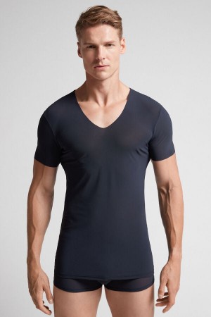 Black Intimissimi Seamless Micromesh Men T-Shirt | 9WJUo2JB