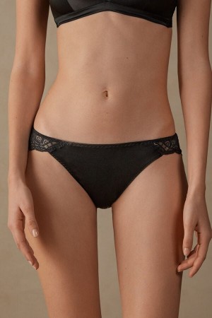 Black Intimissimi Silk And Lace Women Briefs | Hl8mDuWc