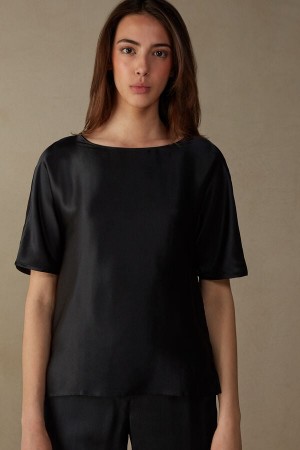 Black Intimissimi Silk And Modal Women Short Sleeve | x1b95efu