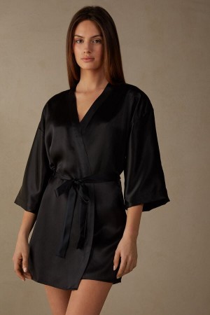 Black Intimissimi Silk Kimono Women Pajamas | 5nR9s7k1