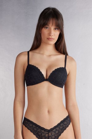 Black Intimissimi Silvia Push-Up Lace Women Bra | ICcI9FlN