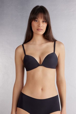 Black Intimissimi Silvia Push-Up Ultralight Microfiber Women Bra | 5aYCxKGQ