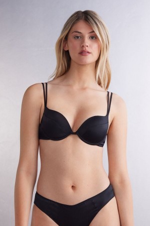 Black Intimissimi Simona Super Push-Up Silk Women Bra | 8qnSpv1k