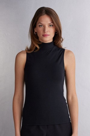 Black Intimissimi Sleeveless Turtleneck Micromodal Women Tank Top | 8oNQsngU