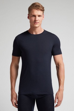 Black Intimissimi Stretch Merino Wool Short-Sleeve Men T-Shirt | bTiR5cS2