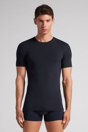 Black Intimissimi Stretch Superior Cotton Men T-Shirt | 5i3l0Th0