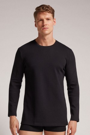 Black Intimissimi Top In Warm Cotton Men Long Sleeve | UcBDlQCi