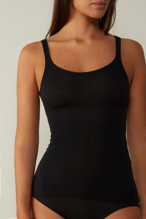 Black Intimissimi Ultralight Cotton Women Tank Top | YDpClDgf