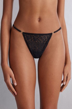 Black Intimissimi Your Wild Side String Women Thong | Yw7oyv4W