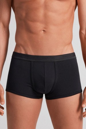 Black / Black Intimissimi Superior Cotton With Logo Men Boxer | zovmX7Z9