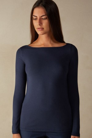 Blue Intimissimi Bateau Neck In Micromodal Women Long Sleeve | SK01nZY5