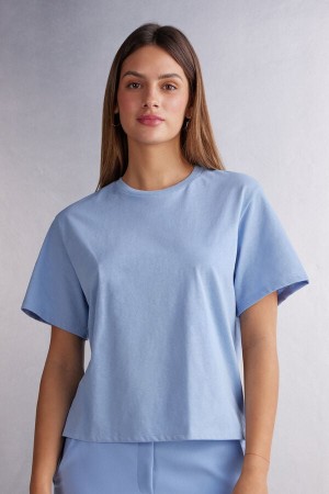 Blue Intimissimi Boxy Fit Cotton Women Short Sleeve | 6hjWY8Z1