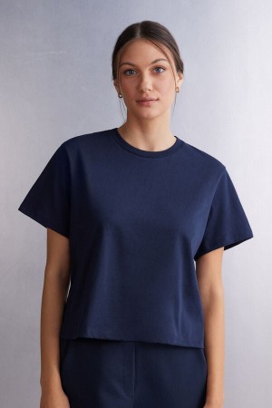 Blue Intimissimi Boxy Fit Cotton Women Short Sleeve | Du1XrXTS