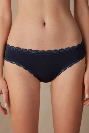 Blue Intimissimi Cotton And Lace Women Panties | HYJDKSNq