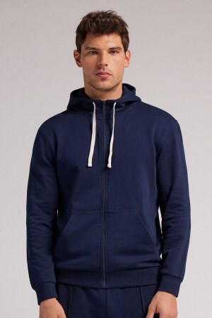 Blue Intimissimi Cotton Zip Men Hoodie | eFg6Zm9n