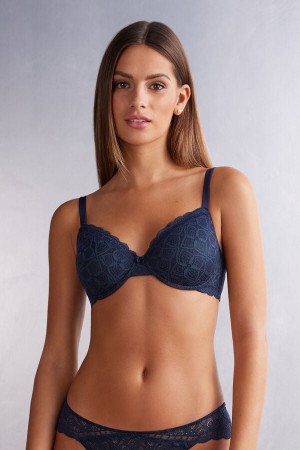 Blue Intimissimi Francesca Balconette Lace Women Bra | QB7RtqNx