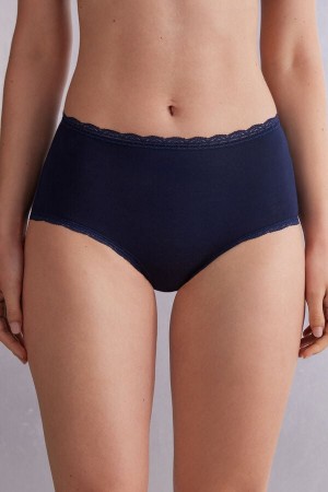 Blue Intimissimi High Rise Cotton And Lace Hipsters Women Briefs | sbkB1wD8