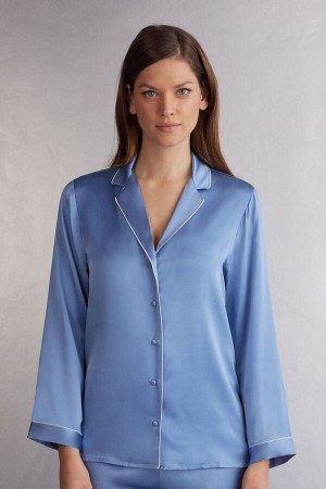 Blue Intimissimi Mannish-Cut In Silk Satin Women Jacket | 48HYUf4Q