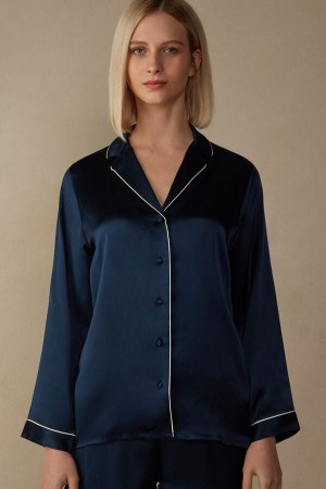 Blue Intimissimi Mannish-Cut In Silk Satin Women Jacket | th3YW1ly