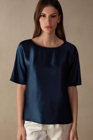 Blue Intimissimi Silk And Modal Women Short Sleeve | olQcXUSx