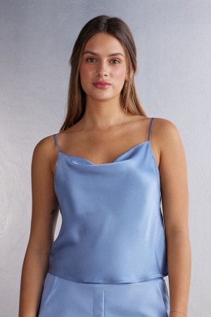 Blue Intimissimi Silk Crop Camisole Women Tank Top | cNjznAxj