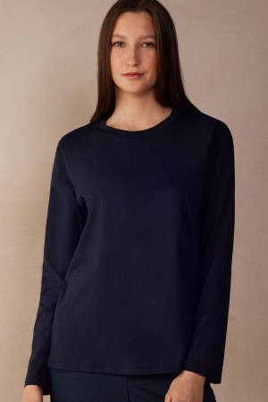 Blue Intimissimi Superior Cotton Oversized Women Long Sleeve | 2ifpkQcH