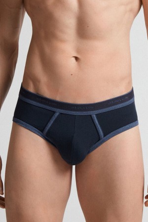 Blue / Blue Intimissimi Superior Cotton Logo Men Briefs | ncHCeCoc