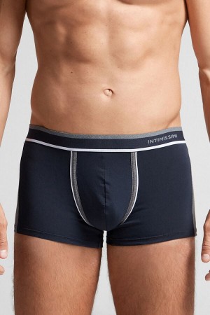 Blue / Deep Grey Intimissimi Two-Tone Superior Cotton Men Boxer | 6fazFSJf